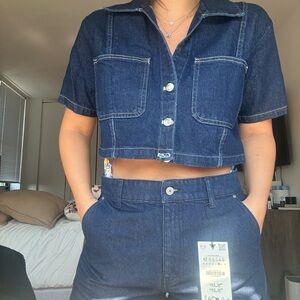 Zara Dark Blue Denim Crop Top